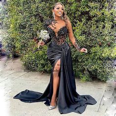 Top Rated Black Mermaid Beaded Prom Dress Sexy Side Slit Long Formal Evening Party Dress, Women's Dresses Prom Dress Train, Evening Dresses 2022, Long Sleeve Black Evening Dress, Dress Train, Prom Girl Dresses, Mermaid Prom Dress, Evening Dresses With Sleeves, Long Sleeve Prom, Evening Party Gowns