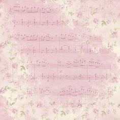 an old sheet music with pink flowers on it