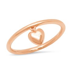 14K Rose Gold Hanging Heart Ring 14k Rose Gold Stackable Promise Rings, Rose Gold Solitaire Ring For Valentine's Day, Valentine's Day Rose Gold Stackable Rings, Solitaire Stackable Rose Gold Rings For Promise, Rose Gold Solitaire Stackable Promise Rings, 14k Rose Gold Solitaire Promise Ring, 14k Gold Solitaire Heart Ring For Promise, Rose Gold Open Heart Ring Gift, Dainty 14k Rose Gold Rings For Anniversary