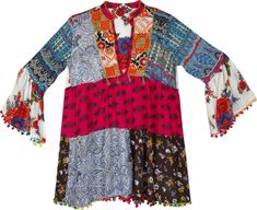 an image of a women's blouse with different colors and patterns on the front