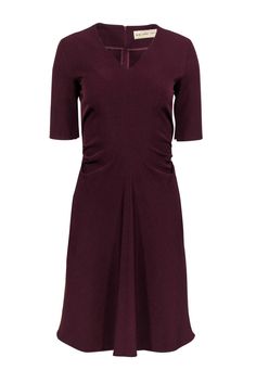 Current Boutique-M.M.LaFleur - Maroon Short Sleeve V-Neck A-Line Dress Sz 2 Elegant V-neck Elastane Mini Dress, Chic Fitted Pleated V-neck Dress, Flattering Fitted V-neck Spring Dress, Fitted Flattering V-neck Spring Dress, Elegant V-neck Dress With Fitted Waist, Fitted Viscose A-line Midi Dress, Pleated V-neck Dress With Fitted Bodice, Fitted Knee-length V-neck Dress For Date Night, Fitted V-neck Elastane Dress