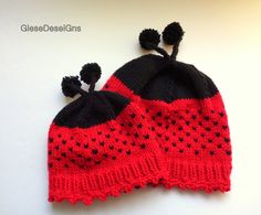 Lady Bug Hats, Mother Daughter Hats, Women's Hat, Newborn Hat, Mother's Day Gift, Baby Shower Gift , Knitted Gift, Unique Hand Made Set by GieseDeseiGns on Etsy Handmade Yarn Bonnet As A Gift, Handmade Yarn Bonnet As Gift, Cute Hand Knitted Bonnet As A Gift, Cute Hand Knitted Bonnet As Gift, Knitted Hats Suitable For Gifts, Cute Hand Knitted Bonnet, Adjustable Hand Knitted Crochet Hat For Gift, Hand Knitted Hats As Gifts, Adjustable Knitted Hats For Gifts