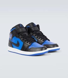 Upper: leather, rubber.Lining: fabric.Sole: fabric insole, rubber sole.Toe shape: round toe.Made in Vietnam.Includes: shoe box.Designer color name: Black/Royal Blue-Black-White.Closure: lace-up.Fits slightly small to size - we recommend trying a half size larger.US sizes Nike Air Jordan 1, Mens Sportswear, Nike Sneakers, Air Jordan 1, Lining Fabric, Shoe Box, Nike Air Jordan, Leather Sneakers, Men's Sneakers