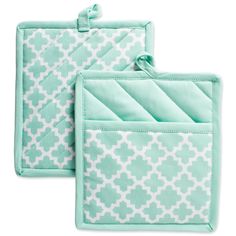 PRICES MAY VARY. Cotton Imported PERFECT POT HOLDER SET IS DECORATIVE AND DURABLE: Each Set includes 2 Pot Holders 9x8" ; Heat resistant, protect your hands while handling hot pots, pans, dishes, casserole dishes and more EASY CARE LONG-LASTING MATERIAL: 100% Cotton Fabric, Machine Washable. Wash with Cold Water in Gentle Cycle & Tumble Dry Low. Do not bleach them or run them through a hot dryer GREAT COLLECTION TO DECORATE YOUR KITCHEN: DII Lattice Pot holder set coordinate with our Lattice Apr Kitchen Pot, Lattice Design, Elegant Kitchens, Pots Pans, Color Aqua, Functional Kitchen, Drying Towels, Oven Racks, Kitchen Linens