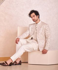 Editor's Note Featuring Kashmiri Jamawar Hand Embroidered Short Jacket. Paired With Short Kurta And Tapered Trousers. Fabric: Linen Silk Color: Ivory Component: Jacket, Kurta, Trousers Care: Dr... Jatin Malik, Short Kurta, Luxury Footwear, Tapered Trousers, Embroidered Shorts, Custom Tailoring, Short Jacket, Handmade Shoes, Color Ivory