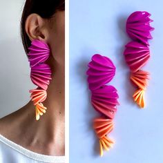 Colorful Pink to Orange Yellow Ombré Petal Earrings, Dangle Earrings ,unique Bold Earring, Gift for Her, Bold Oversized Earrings - Etsy Edgy Earrings, Petal Earrings, Oversized Earrings, Polymer Earrings, Plastic Earrings, Jaune Orange, Bold Earrings, Q Tip, Earring Gift