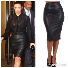 No Trades Discount On Bundles. Description: Faux Leather, High Waisted, Midi Pencil Skirt. Fabric: Polyester/Spandex- 1x Fits Approx.: Waist 32"-35" Hips To 45" 2x Fits Approx.: Waist 36"-39" Hips To 48" 3x Fits Approx.: Waist 40"-44" Hips To 52" Satin Pencil Skirt, Mid Calf Skirt, Blazer And Skirt Set, Multicolor Skirt, Midi Pencil Skirt, Blue Denim Skirt, Chic Skirts, Skirt Fabric, Mini Pencil Skirt