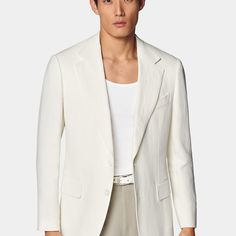 This two-button off-white blazer is cut to our tailored fit with a slightly widened notch lapel, sleek jetted pockets, and a structured shoulder. White Sport Coat With Double Button And Notch Lapel, White Notch Lapel Sport Coat With Double Button, White Notch Lapel Sport Coat With Double Button Closure, White Long Sleeve Blazer With Welt Pockets, Modern White Single Button Blazer, Modern White Blazer With Hidden Button Closure, Classic White Blazer With Double Button Closure, White Sport Coat With Double Button Closure, White Blazer With Double Button Closure And Suit Collar