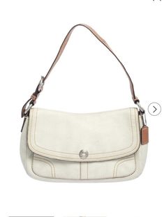 Coach White Leather Flap Shoulder Bag. Now here's a bag that is both stylish and functional! Coach brings us this gorgeous shoulder bag that has been crafted from leather and designed with a flap that opens up to a fabric interior capable of carrying all your essentials. The piece is complete with a shoulder handle and the brand label flaunted on the front. Gender Women Includes The Luxury Closet Packaging Length 32 cm Width 7 cm Height 18 cm Handle Drop 22 cm adjustable Hardware Silver Tone Exterior Material Leather Interior Material Fabric Versatile Flap Shoulder Bag For On-the-go, Elegant Flap Shoulder Bag For On-the-go, Beige Coated Canvas Crossbody Shoulder Bag, Coach Shoulder Bag With Detachable Strap In Coated Canvas, Versatile Coach Bag With Adjustable Strap, Travel Baguette Bag With Detachable Strap And Flap, Flap Baguette Bag With Detachable Strap For Travel, Beige Shoulder Bag With Leather Trim For On-the-go, Classic Tote Shoulder Bag With Magnetic Closure