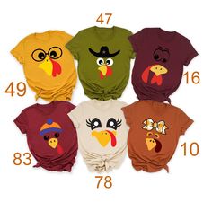 "Cute Turkey Fall Thanksgiving Shirt, Thanksgiving Family Matching Shirt, Turkey Face Shirt, Funny Thanksgiving Shirt, Thanksgiving Women Tee 📢Please Check All Photos For Details.   📢Choose Your T-Shirt Size From The Drop-Down Lists Next To The item Picture   📢Choose Of Your T-Shirt Color From The 2nd Picture   📢Use \"Add message to Seller\" link On The Checkout Page To Send me the Following important Details For Your Order's Customization.   📢Shipping Time Varies by location (we are locate Teacher Thanksgiving, Turkey Face, Cute Turkey, Funny Thanksgiving Shirts, Thanksgiving Tee, Funny Turkey, Turkey Shirts, Thanksgiving Family, Sugar Land