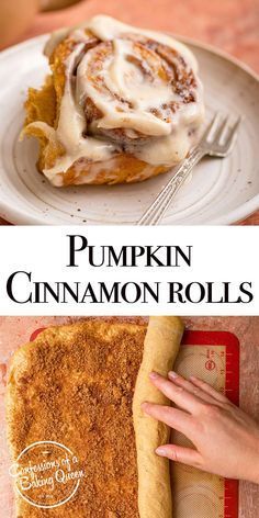 Incredibly soft cinnamon rolls are filled with real pumpkin and pumpkin pie spice for a warm, fall breakfast dream! These pumpkin cinnamon rolls are absolutely scrumptious. Detailed step-by-step photos teach you how to bake this cinnamon roll recipe. Pumpkins Cinnamon Rolls, Pumpkin Spice Baking Recipes, Fall Breakfast Baked Goods, Pumpkin Cimmamon Rolls, Pumpkin Filled Cinnamon Rolls, Fall Desserts Cinnamon, Fall Breakfast Desserts, Pumpkin Cinnamon Roll Recipe, Cinnamon Pumpkin Pie