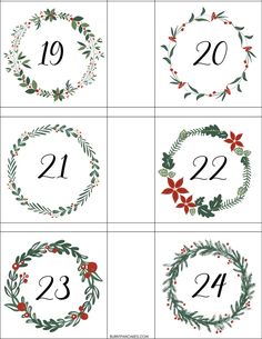 four christmas wreaths with the numbers twenty and twenty on them