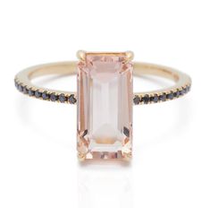 Morganite & Black Diamond Ring - YI COLLECTION Elegant Pink Topaz Ring In 14k Gold, Elegant Blush Rings For Promise, Formal Fine Jewelry Blush Rings, Elegant Blush Promise Ring, Pink Morganite Diamond Ring, Elegant Style, Elegant Morganite Rings With Baguette Cut, Elegant Pink Morganite Diamond Ring, Morganite Pink Gold Rings With Accent Stones, Pink Gold Morganite Rings With Accent Stones