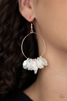 Sailboats and Seashells Copper and White Shell Earrings | Paparazzi Paparazzi Accessories Jewelry, Fringe Earring, Pink Jewels, Seashell Earrings, Earrings Trendy, Ball Necklace, Best Jewelry Stores, Paparazzi Accessories, Beach Inspired