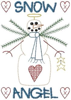 a snowman with the words angel on it