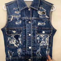 Only Worn One Time , Practically Brand New. Super Cute , Guess Sleeveless Jean Vest. All Buttons Intact . Size Medium . Very Fashionable And Can Be Worn Many Different Ways . Make Me An Offer Cheap Distressed Blue Denim Vest, Trendy Distressed Denim Sleeveless Vest, Blue Distressed Denim Vest, Vintage Distressed Denim Vest, Shredded Jeans, Fitted Denim Vest With Button-up Closure, Jean Vest, Diy Fashion Accessories, Diy Fashion