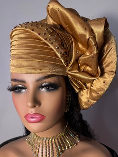 This is ready to wear hand made African head wrap for ceremony , one size fits all. African Head Wraps Dresses, How To Make Turban, Turban Headband Tutorial, Fascinator Hats Outfit, Bohemian Hats, Church Lady Hats, African Hair Wrap, Church Suits And Hats, Ethiopian Clothing