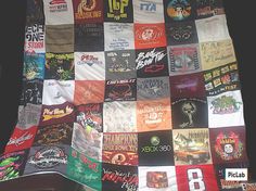 a quilt made with various t - shirts on it