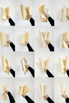 the steps to make an origami flower out of paper are shown in several different ways