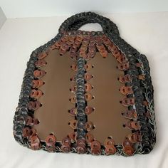 VTG Hand Woven Linked Leather 1970’s Boho Large Two Tone Tote Bag Argentina | eBay Retro Bags With Snap Closure For Daily Use, Retro Satchel With Leather Handles, Brown Top Handle Shoulder Bag With Snap Closure, Vintage Brown Bucket Bag, Retro Leather Shoulder Bag With Snap Closure, Retro Upcycled Tote Bag, Retro Brown Bag With Snap Closure, Vintage Tote Satchel For Shopping, Retro Brown Tote Shoulder Bag