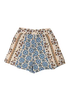 Revamp your wardrobe with these Carolina K boho shorts in a playful mix of cream, blue, yellow, and rust. Featuring a floral print and flattering pleats, they're the perfect weekend essential for your spring and summer style. Complete your vacation look with a pair of raffia sandals and get ready to turn heads! Size M 45% Cotton, 55% Hemp Pleated detail on sides Pockets on sides Invisible side zipper Waist 29" Hips 39" Inseam 3" Length 16" Summer Vacation Boho Print Bottoms, Bohemian Printed Summer Bottoms, Bohemian Printed Bottoms For Summer, Bohemian Printed Summer Shorts, Bohemian Printed Bottoms For Beach Season, Multicolor Boho Print Bottoms For Vacation, Bohemian Summer Bottoms With Floral Print, Hippie Printed Bottoms For Summer, Bohemian Floral Print Bottoms For Beach Season