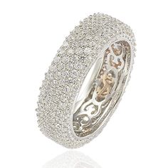 Make a bold impression with the fashionable look of this Suzy Levian eternity pave ring. Made with high-polish sterling silver that complements the shine of the cubic zirconia, this ring has a lovely glow that enhances your outfit. By creating jewelry that is beautiful inside and out, Suzy Levian's message is revealed through a hidden pink cubic zirconia set in the shank of this ring to empower women to discover their inner strength, power and beauty. This ring has a closed two-tone under-galler Gemstone Brooch, Cubic Zirconia Bracelet, Cubic Zirconia Necklace, Cubic Zirconia Jewelry, Women's Jewelry Sets, Beautiful Inside And Out, Empower Women, Cubic Zirconia Earrings, Creating Jewelry