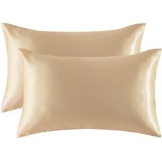 two pillow cases with satin sheets on the front and back, one in beige color