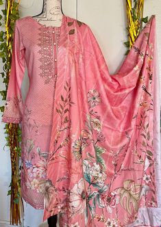 It is a beautiful ready to wear suit for women. It is available in small size only. Chest 38 inches all around, waist 34, hips 40 and length 40 inches. It is a beautiful printed kameez. It comes with full size printed dupatta and plain pant. It is a bin saeed branded suit. Color pink. Fabric linen. No return or exchange please . Salwar Kameez Pakistani, Indian Suit, Designer Salwar Kameez, Pakistani Salwar, Plain Pants, Printed Dupatta, Designer Salwar, Pakistani Salwar Kameez, Indian Suits