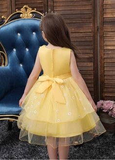 Art Yellow Embroideried Daisy Tulle Baby Girls Party Dress SummerFabric: TulleSize & Fit: Fit: This garment fits true to size.Length: Size 130 measures 70cm from shoulder to hemBust:The bust size for size 130 measures around 68cmWash: Hand Wash Cold. Yellow Sleeveless Birthday Dresses, Yellow Dresses With Floral Applique For Party, Yellow Spring Fancy Dress, Yellow Princess Dress For Summer Birthday, Cute Yellow Princess Dress For Party, Yellow Princess Dress For Birthday In Spring, Yellow Party Dress With Floral Applique, Yellow Sleeveless Princess Dress For Party, Cute Yellow Princess Party Dress