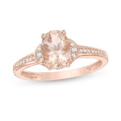 Sophisticated and smart, this gemstone and diamond ring is sure to become an instant favorite. Fashioned in precious 10K rose gold, this refined style features an 8.0 x 6.0mm oval-shaped soft-pink morganite. Flanking the center, half-moon-shaped collars shimmer with diamonds while additional diamonds line the shank. Radiant with 1/15 ct. t.w. of diamonds and a bright polished shine, this ring complements most any attire. Diamond Collar, Pink Morganite, Refined Style, Oval Stone, Pink Stone, Diamond Stone, Morganite, Half Moon, Stone Settings