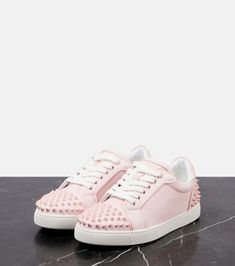 Vieira 2 studded leather sneakers in pink - Christian Louboutin | Mytheresa Luxury Studded Platform Sneakers With White Sole, Luxury Low-top Platform Sneakers With Studded Outsoles, Luxury Leather Platform Sneakers With Studded Outsoles, Casual Low-top Sneakers With Studs, Luxury Platform Sneakers With Laces And Round Toe, Low-top Leather Sneakers With Studs, Leather Sneakers With Studded Rubber Outsoles, Casual Studded Lace-up Sneakers, Luxury Sneakers With Round Toe And Laces