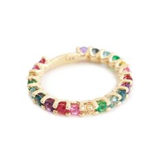 "Stunning unique gemstone ring glitters in all hues of the rainbow. Item details: ♥ Side stones: Rainbow gemstones. ♥ Width of the ring is 3mm. ♥ Available in: 14K, 18K, Yellow, White, Rose gold. ♥ Sizes available: 3 - 9 (Larger and smaller sizes are available). Please select your wanted ring size and gold tone in the drop-down menu. ♥️♥️♥️ Service: ♥️ Lead time please allow 3-4 weeks, all items are handmade per order. ♥️ Free shipping this item is shipped insured express shipping 3-5 business d Fine Jewelry Rainbow Multi-stone Rings, Multicolor Jewelry As A Gift, Rainbow Multi-stone Rings In 14k Gold, 14k Gold Rainbow Multi-stone Rings, 14k Gold Rainbow Rings With Multi-stone, Multicolor Halo Rings For Gift, Multicolor Halo Rings As A Gift, Multicolor Halo Ring As Gift, Elegant Multicolor Stackable Eternity Band