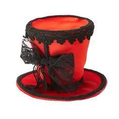 Everyone Will Give You A Proper Salutation In This Red Mini Top Hat. Sit Down For A Glass Of Tea In This Classy Timeless Hat With Silky Red Fabric, Black Embroidered Ribbon And Bow. Materials: Polyester Wash/Care Instructions: Spot Clean Glass Of Tea, Waist Clincher, Top Hat Fascinator, Red Boxing Gloves, Spirit Halloween Costumes, Black White Halloween, New Halloween Costumes, Heart Headband, Embroidered Ribbon