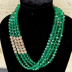 Elegant Asymmetric Multi-Row Emerald Green Faceted Glass Beads With "Fire-Balls"- Pave Crystal Beads. Adjustable W Lobster Claw Clasp. 20"L + 3" Extender. Nwot (Original Box Not Included) Also Available In Red & In Black Happy Holidays! Beaded Collar Necklace, Beaded Collar, Faceted Glass, Collar Necklace, Wire Jewelry, Lobster Claw, Emerald Green, Happy Valentine, Crystal Beads