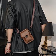 Style: Urban Simplicity Material: PU Leather Fashion Element: 20457284608 Pattern: Solid Color Color: Black-, Coffee Occasion: Daily Matching Shoulder Bags For Men, Small Backpack Purse, Men Waist, Retro Shoulder Bag, Mini Phone, Leather Sling Bag, Bags For Men, Small Backpack, Womens Crossbody Bag