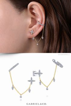 14K Yellow-White Gold Fashion Earrings EG13814M45JJ #GabrielNY #DiamondJewelry #FineJewelry #GabrielAndCo #UniqueJewelry#FineJewelry#FashionJewelry#UniqueJewelry#GiftIdeas#UniqueGifts#DiamondJewelry #Jewelry#Earrings #FashionEarrings#Yellow WhiteGoldEarrings Luxury Diamond Ear Cuff In Elegant Style, Luxury Diamond Fine Jewelry Ear Cuff, Luxury Fine Jewelry Diamond Ear Cuff, Luxury Fine Jewelry Crystal Earrings For Pierced Ears, Luxury Elegant Ear Cuff With Single Cut Diamonds, Luxury Fine Jewelry Cluster Earrings For Pierced Ears, Luxury Fusion Bridal Earrings For Pierced Ears, Luxury Gold Diamond Earrings For Pierced Ears, Luxury Elegant Ear Climbers With Diamond Accents