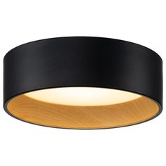 a black and wood ceiling light fixture