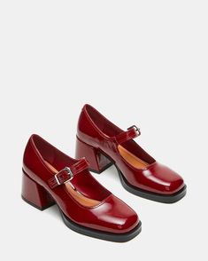 LISBON Red Square Toe Mary Jane Loafer | Women's Loafers – Steve Madden Red Mary Jane Shoes, Square Toe Mary Jane, Red Loafers, Red Square, Leather Socks, Women's Loafers, Spring Looks, Mary Jane Shoes, Winter 2024