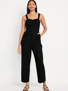 Fit & Flare Cami Jumpsuit | Old Navy Black Jumper Outfit, Black Romper Pants, Cami Jumpsuit, Office Casual Outfit, Feminine Blouses, Office Outfits Women, Womens Business Casual, Black Camis, Jumpsuit Black