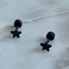 Cute Set Of Star Stud Earrings. These Have A Comfortable And Secure Screw-On Flatback Making Them Exceptionally Comfortable To Wear. Check Out My Other Flatback Earrings And Bundle To Save 20%! Message Me With Any Questions! Black Star Earrings, Trendy Black Star-shaped Jewelry, Black Star Charm Earrings, Black Star Shaped Earrings As Gift, Black Star-shaped Earrings For Pierced Ears, Black Earrings Studs, Flatback Earrings, Concert Clothes, House Items