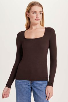 Editor’s pick: a buttery-soft ribbed top with a statement-making square neckline reminiscent of the Renaissance era. Pair her with anything, from a mini skirt to jeans, for a polished look. 96% modal, 4% spandex Luxe micro-rib knit with stretch Made in Peru Body length: 22” Machine wash Ribbed Top, Everyday Luxuries, Square Necklines, Polished Look, Square Neckline, Peru, Best Sellers, Everyday Essentials Products, Rib Knit