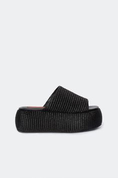 Cro Slide in Natural Raffia – Simon Miller Knit Shoes, Simon Miller, Platform Slides, Slide In, New Arrival Dress, Velcro Straps, Slide Sandals, Platform Sandals, Mini Bag