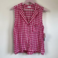 Nwt Abound Sz Small Sleeveless V Neck Pink Gingham Button Top. Side Slits. No Visible Flaws. G Button Top, Pink Gingham, Pink White, Gingham, Top Blouse, V Neck, Womens Tops, Women's Top, Pink