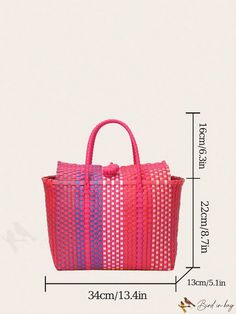 BirdinBag - Stylish PVC Weave Tote Beach Bag for Women - Perfect for Holidays and Clear Bag Requirements Multicolor Large Capacity Satchel For Beach, Pink Satchel For Travel, Gift Bag Style, Woven Rectangular Satchel For Travel, Rectangular Woven Satchel For Travel, Red Handwoven Rectangular Straw Bag, Pink Rectangular Bucket Bag For Daily Use, Red Rectangular Straw Bag For Daily Use, Red Rectangular Straw Bag For Shopping, Rectangular Red Straw Bag For Shopping