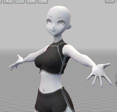 an animation character is standing in front of a screen with her arms out and hands outstretched