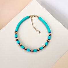 Welcome to AVINZIA! Discover a stunning collection of handmade affordable, tarnish-free 18k gold filled jewelry featuring exclusive designs. * Click here to explore our shop: https://www.etsy.com/shop/AVINZIA NECKLACE MEASUREMENTS * Most of our necklaces come in a standard length of 16"/40cm with a chain extender of 4"/10cm for comfort and better adjustment. If you need a custom length, please contact us before placing your order. CUSTOMER SERVICE: * We pride ourselves on our quick response time, so don't hesitate to reach out with any questions before placing your order!  RETURNS AND EXCHANGES: * All sales are final. * We offer store credit and exchanges within 14 days of delivery. * Processing time for exchanges takes 3-5 business days after delivery. * We reserve the right to refuse ret Adjustable Gold Turquoise Necklace With Colorful Beads, Gold Turquoise Necklace With Colorful Beads As Gift, Gold Turquoise Necklace With Polished Beads As Gift, Blue Turquoise Necklace With Spacer Beads As Gift, Handmade Gold Turquoise Necklace For Beach, Handmade Gold Turquoise Necklace With Round Beads, Gold Turquoise Necklace With Round Beads For Beach, Clay Beads Necklace, Green Choker Necklace