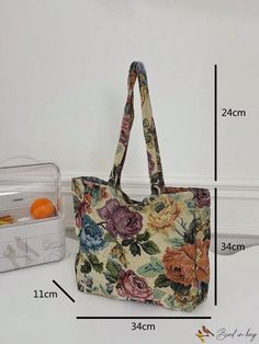 Bird in Bag - Small Double-Patterned Shopping Bag Casual Floral Print Shoulder Bag For Daily Use, Floral Print Tote Satchel For Daily Use, Daily Use Double Handle Shoulder Bag With Floral Print, Floral Print Double Handle Shoulder Bag For Daily Use, Daily Use Floral Print Double Handle Shoulder Bag, Daily Use Floral Print Shoulder Bag With Double Handle, Casual Rectangular Canvas Bag With Floral Print, Trendy Floral Print Tote Shoulder Bag, Casual Floral Print Bags For Daily Use