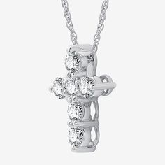 Features: In A Gift Box, Religious JewelryDiamond Clarity: I2-I3Jewelry Closure: Spring Ring ClaspLink Construction: SolidSetting: ProngShape: CrossStone Cut: RoundDiamond Color: G-HMetal Color: WhiteChain Length: 18 InchPendant Length: 16.3mmPendant Width: 12.7mmRounded Carat Weight: 1 Ct. T.w.Chain Construction: RopeCare: Wipe CleanStone Type: 6 Lab Grown DiamondAuthenticity: Lab Grown DiamondBirthstone: April BirthstoneMetal: Sterling SilverNecklace Type: Pendant NecklacesCountry of Origin: … Classic White Cross Necklace For Anniversary, White Cross Necklace For Mother's Day, Mother's Day White Cross Necklace, White Gold Cross Necklace For Mother's Day, Mother's Day White Gold Cross Necklace, White Pendant Cross Necklace For Anniversary, White Cross Necklace For Formal Occasions, Formal White Cross Necklace, Classic White Diamond Cut Cross Necklace