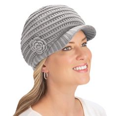 Warm, Comfortable And Stylish, This Ribbed Knit Cap Will Keep You Cozy All Season Long. It Features A Beautiful Crochet Flower Accent And A Brim To Help Keep Snow And Sleet Out Of Your Eyes. Available In 3 Versatile Colors. Spot Clean. Acrylic; Imported. One Size Fits Most. Choose: Winter White, Grey Or Black. Crochet Bucket Hat, Collections Etc, Western Hats, Knit Cap, Scarf Hat, Crochet Flower, Knit Hat, Beautiful Crochet, Hat Shop