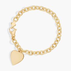 Beautiful and classic, this substantial bracelet is crafted of hollow 14k yellow gold links with a solid heart-shaped tag. Classic Gold Heart Bracelet, Classic Everyday Bracelets With Heart Charm, Classic Heart Charm Bracelet, Classic Everyday Heart Charm Bracelet, Classic Heart-shaped Bracelets With Polished Finish, Classic Bracelets With Heart Charm, Classic Formal Bracelet With Heart Charm, Classic Bracelets With Charms For Valentine's Day, Classic Charm Bracelets For Valentine's Day